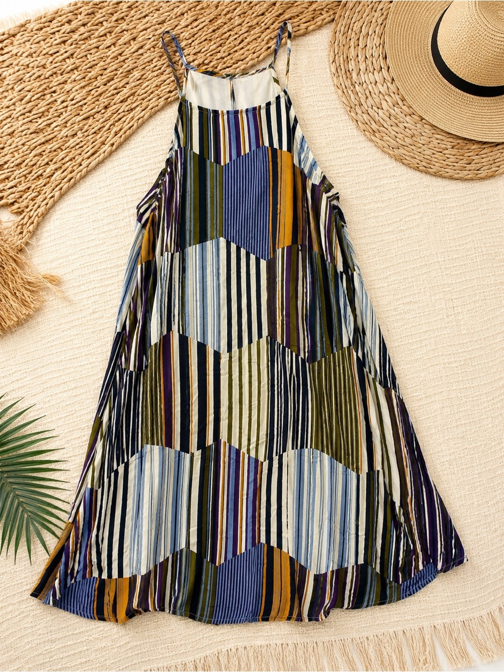 entro Striped Swing Cami Dress | Boho Cottagecore Summer large